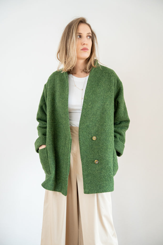 Charlotte kabát krátky zelený alpaka teplý